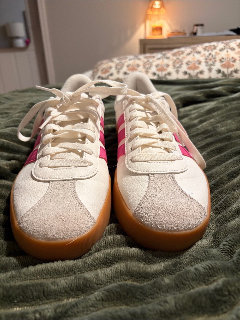 adidas Originals White and Pink Samba-Style Sneakers with Gum Sole